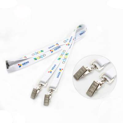 Customized logo sublimation rush lanyard with double bulldog clip